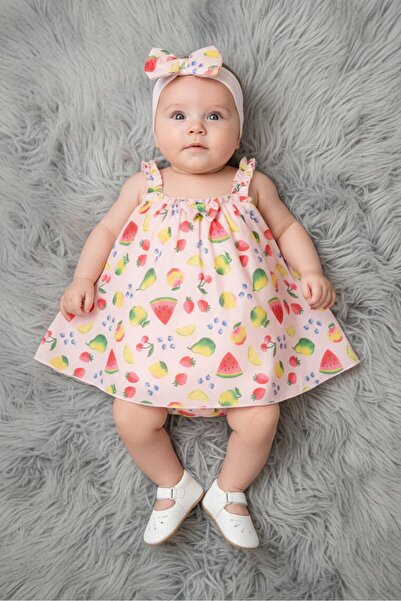 Baby Starters Toddlers Girl 2 Pieces Allover Print And Headband Set, Multicolor