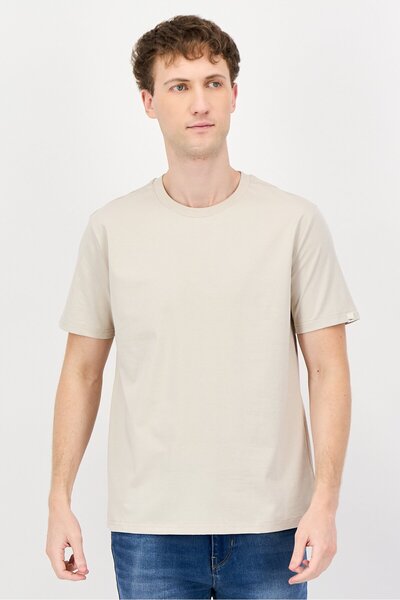 Fudo Men Regular Fit Crew Neck Short Sleeve Solid T-Shirt, Beige