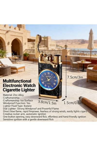 Generic Zinc Alloy Watch Lighter Windproof Blue Flame Rocker Arm One-button I...