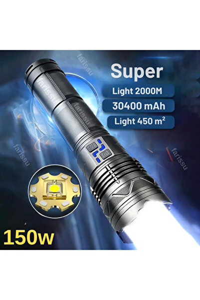 ozbience Yüksek Lümenli 150W LED El Feneri, Zoom, Şarjlı, Su Geçirmez, Çanta ...