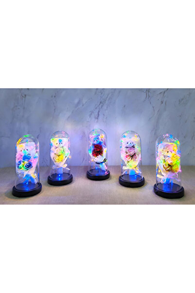 TTT باقة ورد مع دمية دب لطيفة داخل جرة موسيقية مضيئة