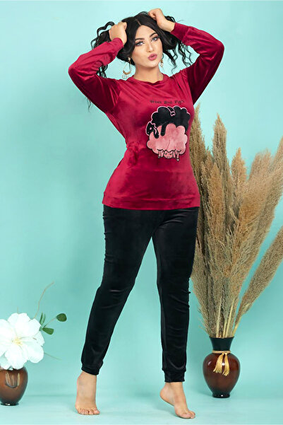 AsrymShop Winter tracksuit, black velvet * brick