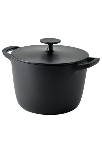 Generic Pot with lid, enamelled cast iron matt/black, 5 l