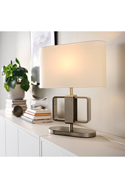 Generic مصباح طاولة، مطلي بالنيكل/أبيض، 47 سم