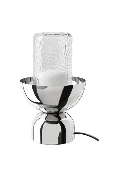 Generic Table lamp with light bulb, chrome effect/clear glass patterned