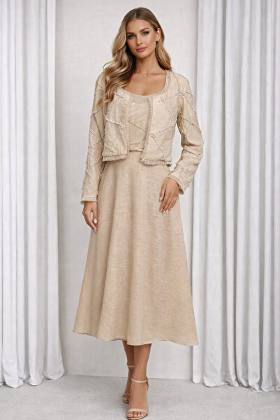 JonanaFashion فستان جاكيت مطرز بلول الخامه ليليين