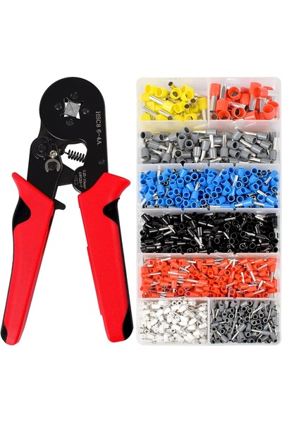 HPYTECH ⚡Yüksük Sıkma Pensesi(HSC8 6-4A)+1200 Adet İzoleli Kablo Yüksük Seti⚡...