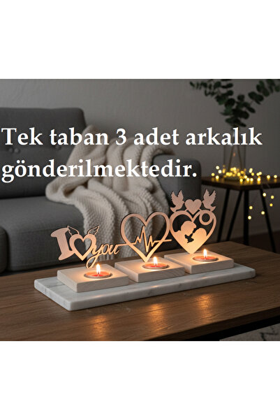 EVVEODA Duygusal Ahşap Mum Işığı Seti (3'lü Set) Sevgililere Özel Anlamlı Hed...
