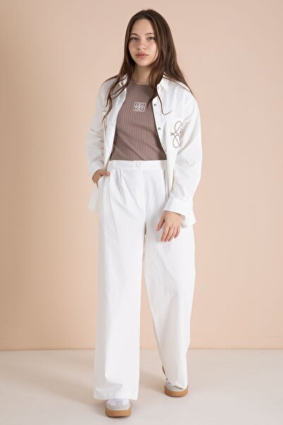 Cansın Mini Ecru Embroidered Shirt and Badili Girl's 3-Piece Trouser Set 23562