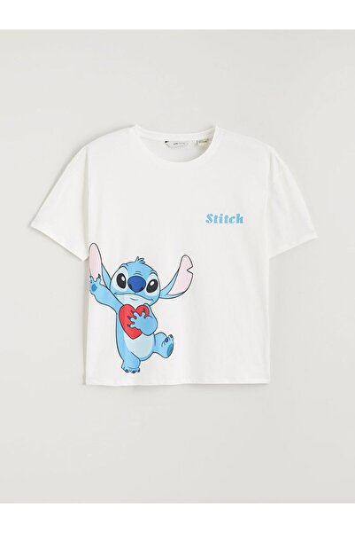 LC Waikiki Bisiklet Yaka Stitch Baskılı Kadın Pijama Üstü