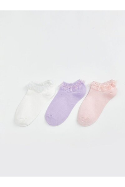 LC Waikiki Lace Detailed Girls' Booties Socks 3-Piece