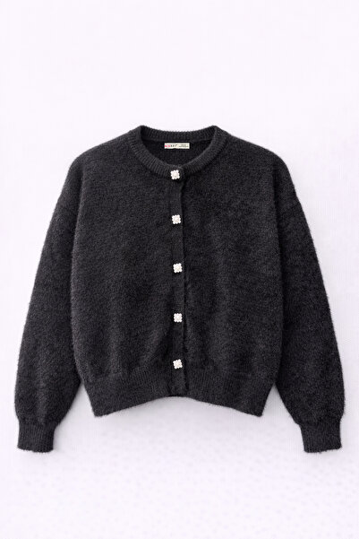 Mixray 6902 Women's Bearded Basic Soft Textured Knitwear Cardigan Black