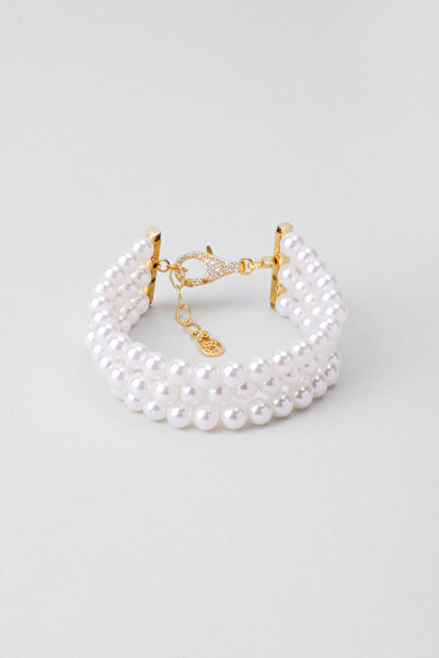 So CHIC... Charlotte 18 Ayar Sarı Altın Kaplama 20 Cm Gümüş İnci Bileklik