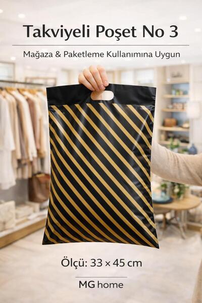 VENON NO-3💎1 PAKET Mağaza Poşeti Çizgili Siyah Poşet 💎50 ADET 1 PAKET Takvi...