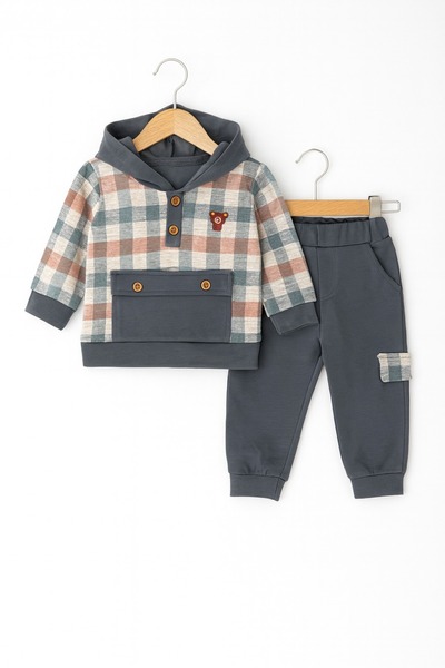 For My Baby طقم أطفال بقلنسوة وتفاصيل منقوشة