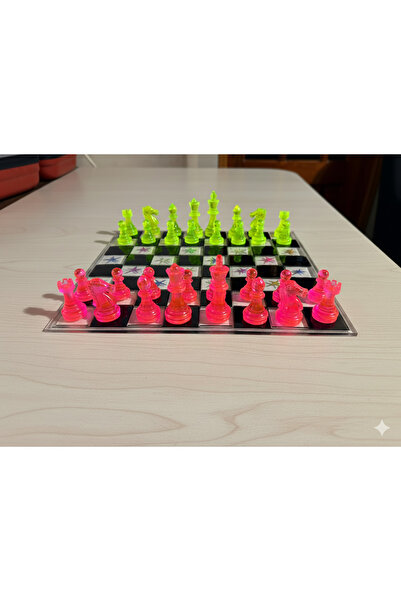 Lumine Glow Atelier El Yapımı Epoksi Reçine Satranç Takımı 28×28cm – Özel Tas...