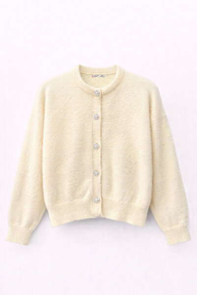 Mixray 6902 Women's Bearded Basic Soft Textured Knitwear Cardigan Light Yellow
