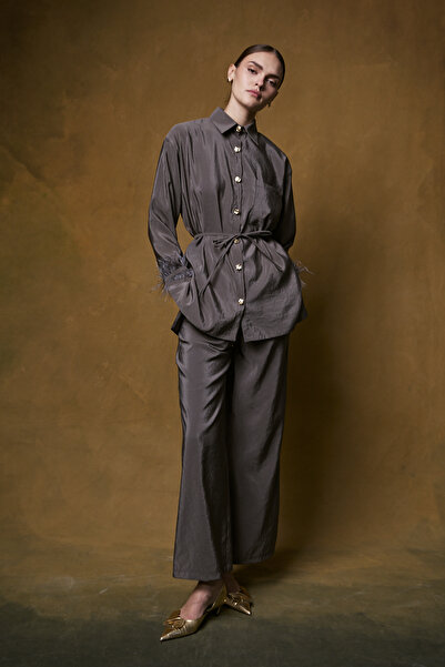 Melike Tatar Feathered Shirt Set 32-2630