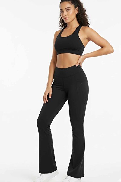 rekor sports Γυναικείο μαύρο ψηλόμεσο κολάν με διπλή τσέπη