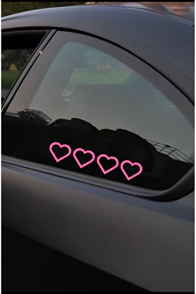 Yalıgraf Reklam Tabela Pembe 4'lü Kalp Araba Cam Sticker Yan Cam Arka Cam Dek...
