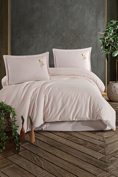 Clasy Panna Stone Double 100% Cotton Striped Duvet Cover Set