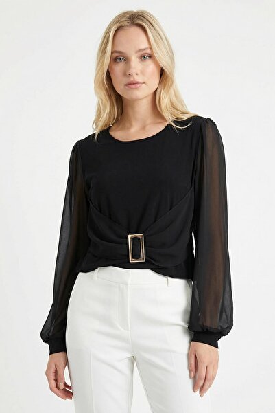 Rays 2831 Аксесоар Детайл Блуза Черна
