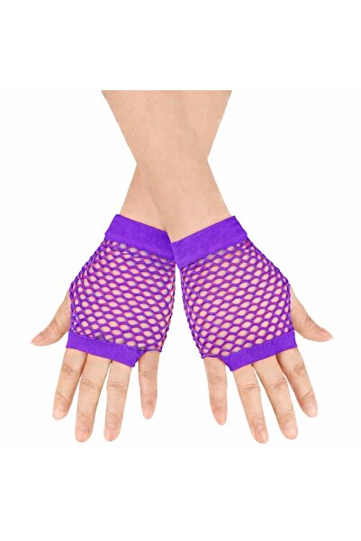 Mustran قفازات قصيرة بدون أصابع من الشبك الأرجواني بتصميم ريترو من الثمانينات...