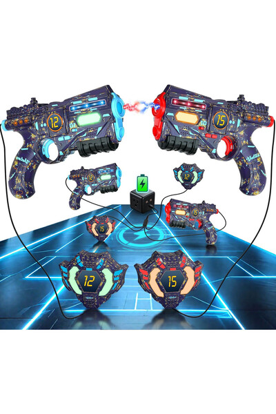 VATOS Set pistol Laser Tag cu 2 pistoale reincarcabile si 2 veste, cu lumini ...