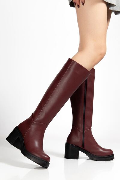 serkanseyyid 767-3013 Burgundy Zippered Daily Women's Boots