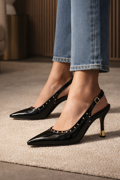 CARLA BELLA Дамски обувки с висок ток с детайл от трока и златен ток Дамски о...