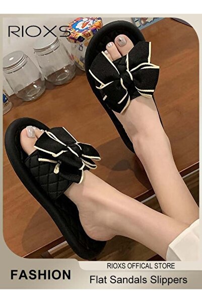 RIOXS Women's Slippers, Fashion Flat Slippers with Bowknot, Open-toe Beach Sa...