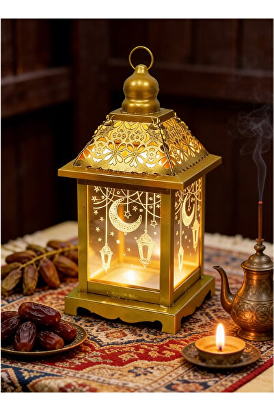 Yoawllty Ramadan Decor for Home, Lantern with LED Candle Warm White Moon Star...