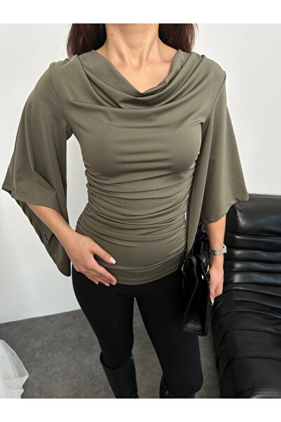 manana fashion Bluză din țesătură Sandy, cu guler Degaje, mâneci liliac și dr...