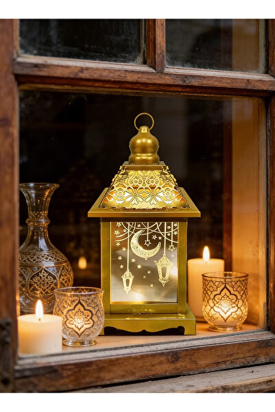 Yoawllty Ramadan Lantern Lights, 8in Warm White LED Moon Star Light, Home Dec...