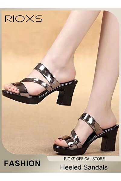 RIOXS Women's Heeled Sandals, Bright Strappy Platform Slippers For Women, Fas...