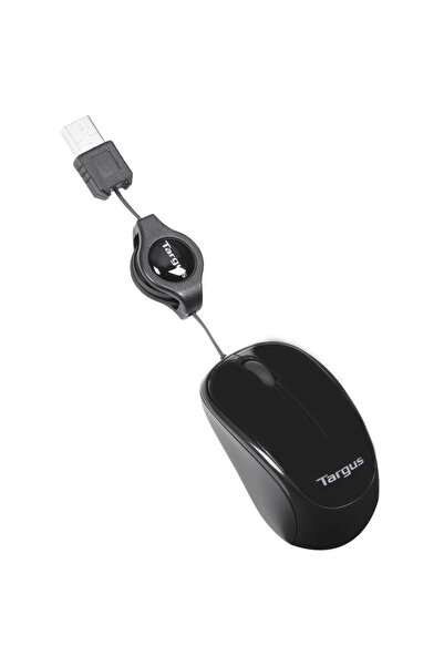 Targus MOUSE RETRACTABLEWIRED, Negru, 3 butoane, 1000 dpi, Otic, Cu brad