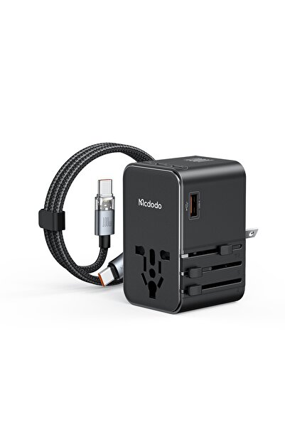 Mcdodo CP-6140 100W 3C1A Universal Seyahat Adaptörü | Type-C Kablolu | Siyah