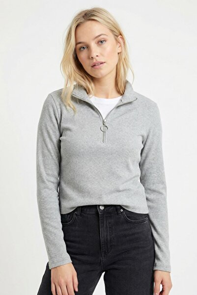 Rays 3069A Zippered Long Sleeve Sweater Gray