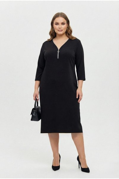 Koza Butik Women's Plus Size Zipper Collar Three Quarter Sleeve Cotton Dress 5440-26