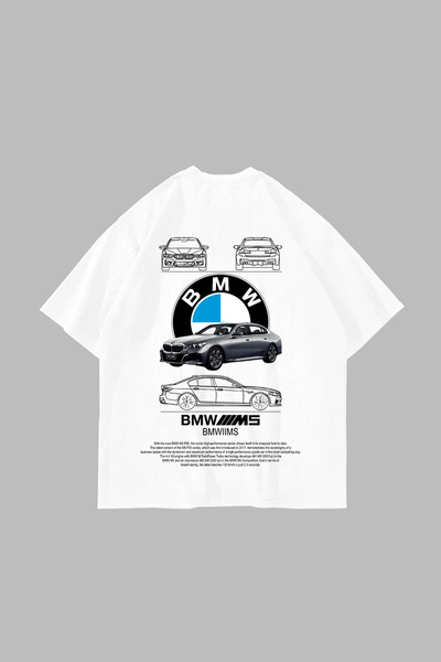 Bak Moda Tricou alb unisex supradimensionat cu imprimeu M5 Blueprint