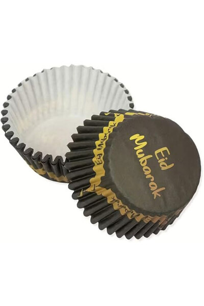 Generic 50pcs Eid Mubarak Cupcake Liners, Black with Gold Crescent Star and M...