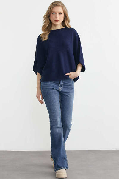 Sementa سترة تريكو بياقة كاياك - أزرق داكن