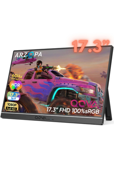 Qova Monitor portabil de 17,3 inchi Arzopa&Qova®-FHD, 100%sRGB, HDR 1920x1080...