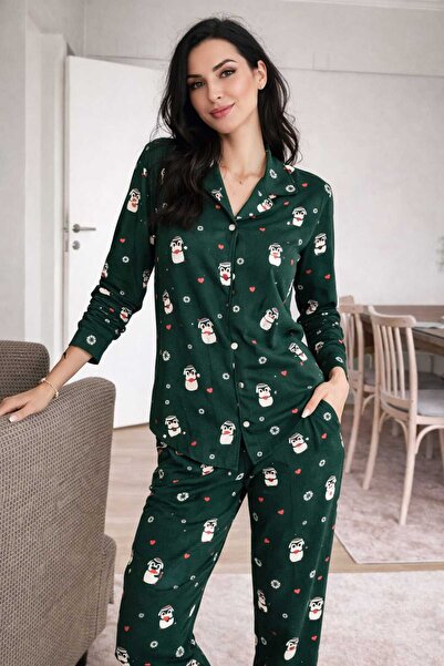 Hepyek Patterned Suede Fabric Pajama Set