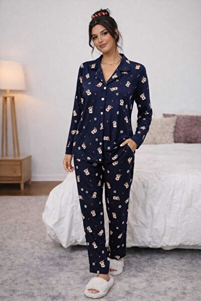 Hepyek Patterned Suede Fabric Pajama Set