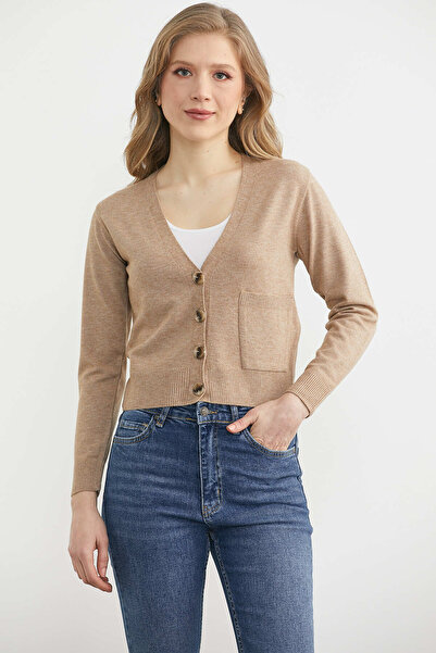 Sementa V-Neck Buttoned Pocketed Knitwear Cardigan - Beige