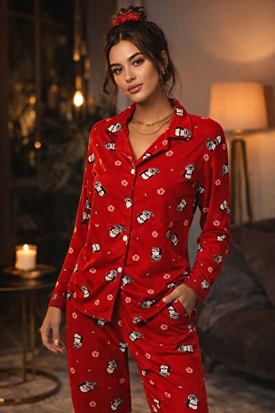 Hepyek Patterned Suede Fabric Pajama Set