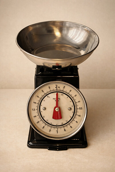 SUELF CO Retro Mutfak Terazisi (Siyah Gövde, Gümüş Kase)