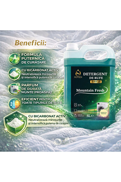 Nuvien Detergent lichid de rufe Mountain Fresh 5L cu bicarbonat