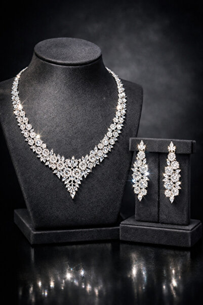 OSMANLI GÜMÜŞ Women's Bijouterie Earrings and Necklace Set - Dafne Model Wome...